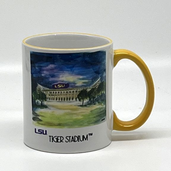 LSU Tiger Stadium Mug, 12 oz. (yellow handle and rim)