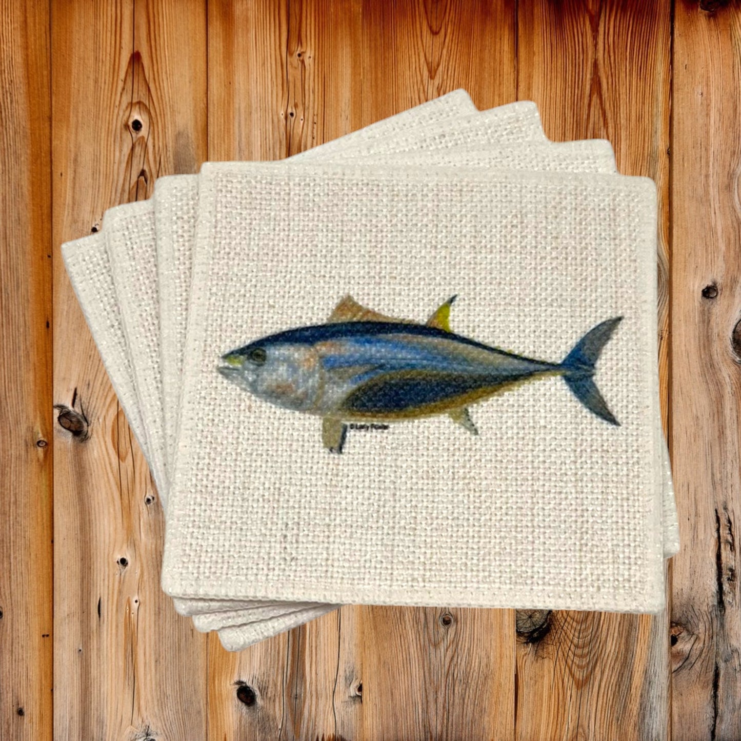 Blue Fin Tuna Coasters (linen - set of 4)
