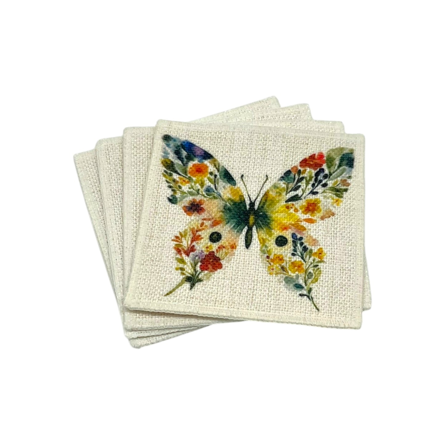 Floral Butterfly Coasters (linen - set of 4)