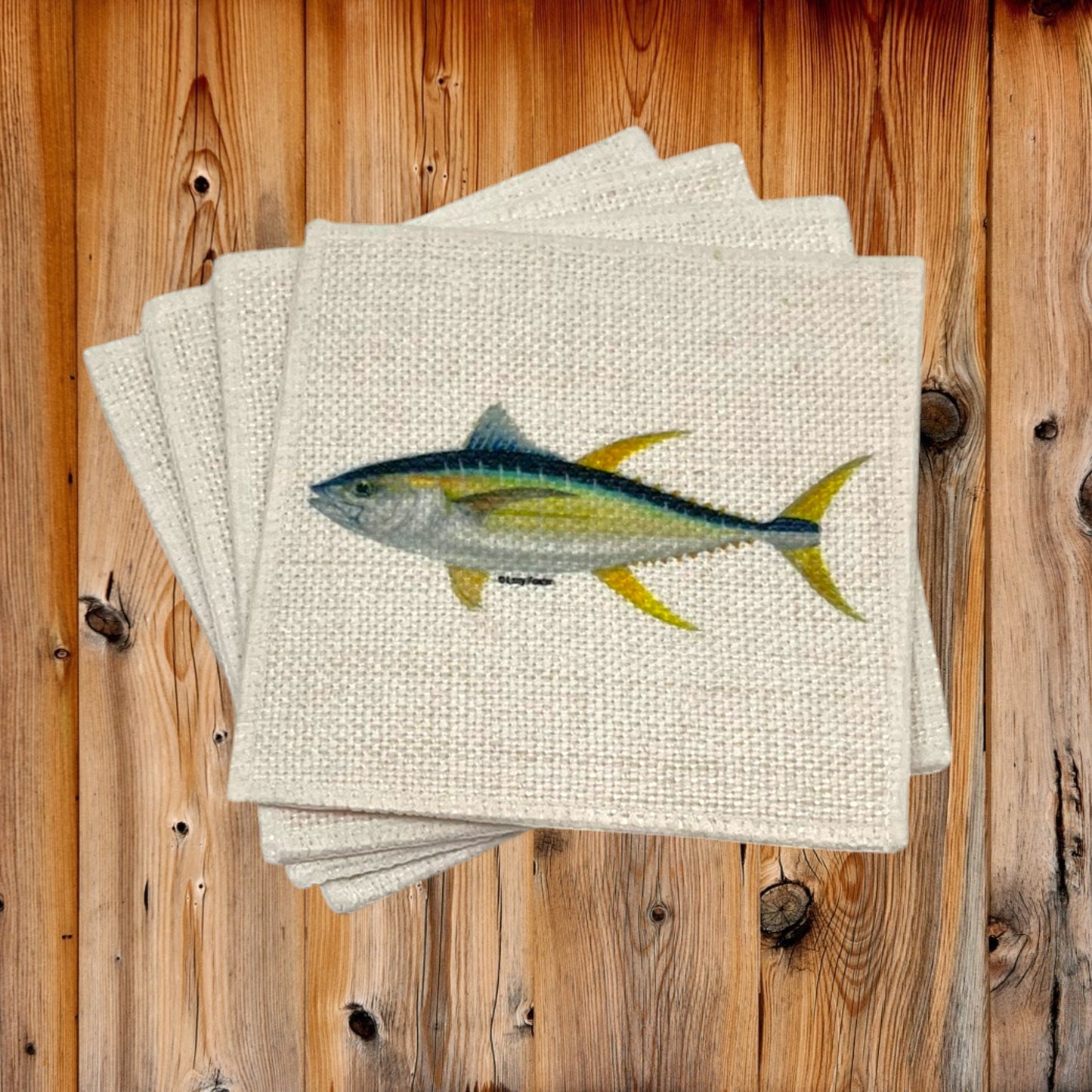 Yellow Fin Tuna Coasters (linen - set of 4)