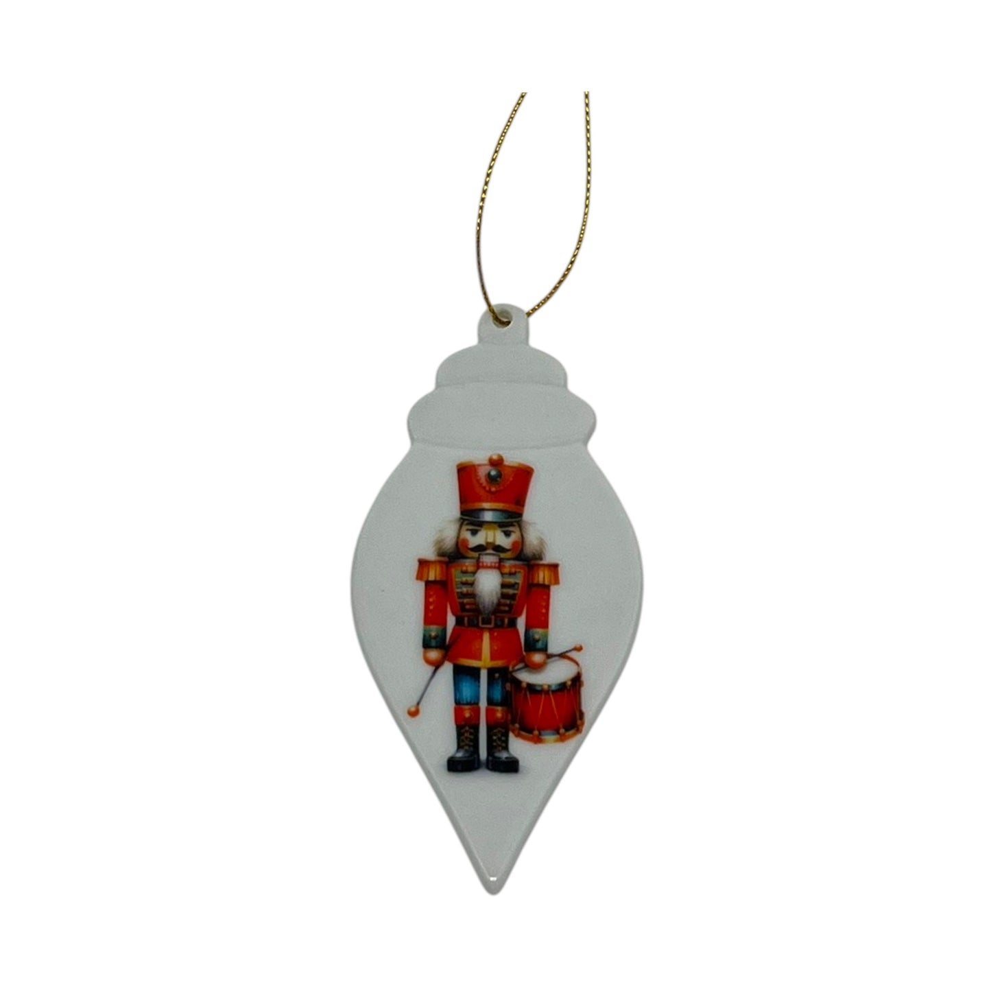 Drummer Nutcracker Teardrop Porcelain Ornament