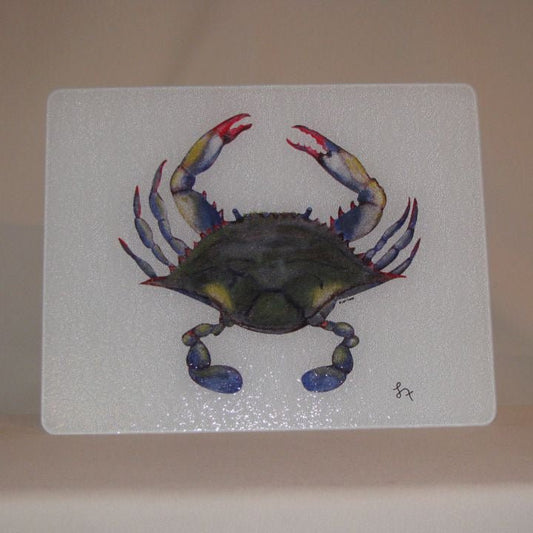 Blue Point Crab Glass Cutting Board