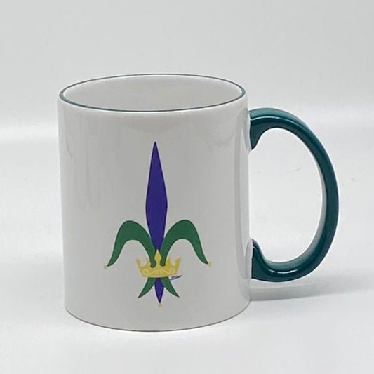 Fleur de Lis Mug, 12 oz. (green handle & rim)