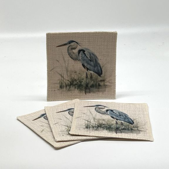 Blue Heron Coasters (linen - set of 4)