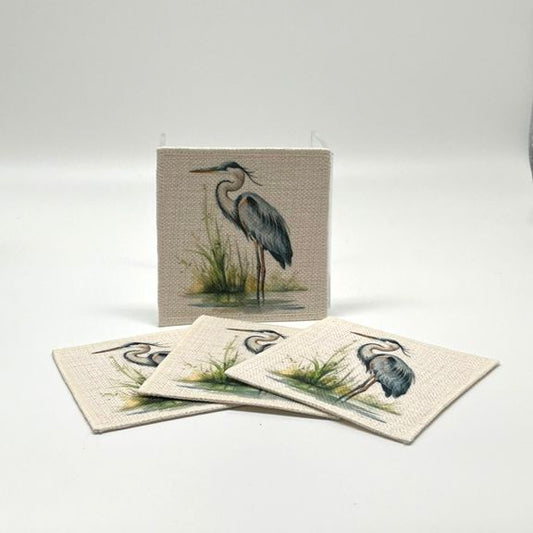 Blue Heron Coasters (linen - set of 4)