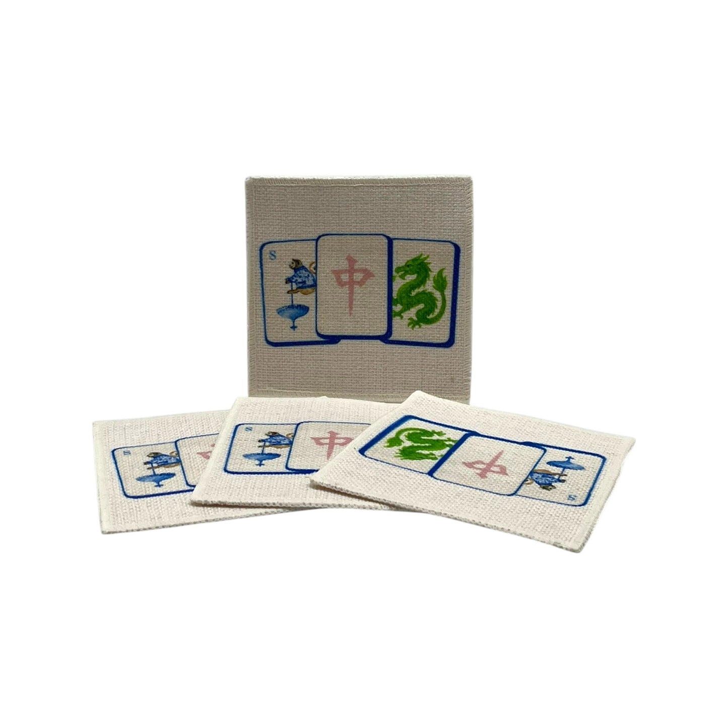 Mahjong Tiles Coasters (linen - set of 4) - blue tiles
