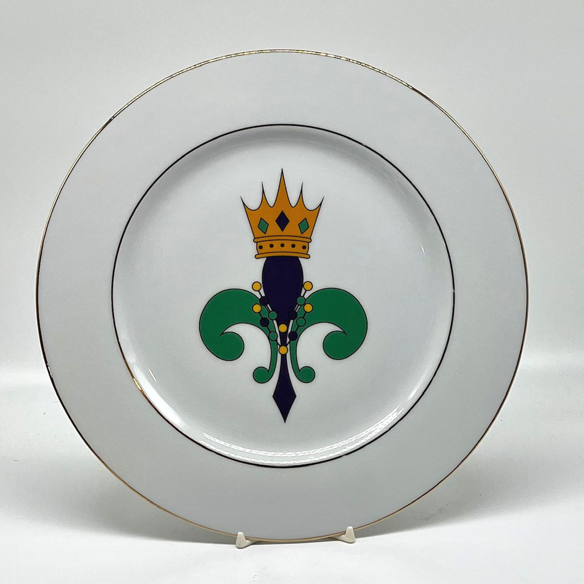 Mardi Gras Fleur de Lis Double Gold Banded Dinner Plate – 10.5"
