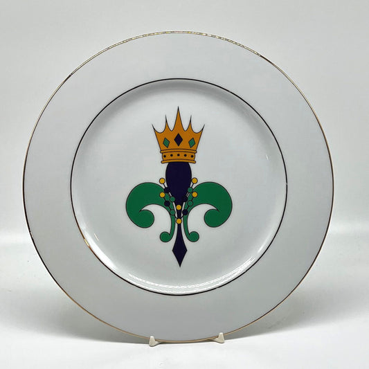 Mardi Gras Fleur de Lis Double Gold Banded Dinner Plate – 10.5"