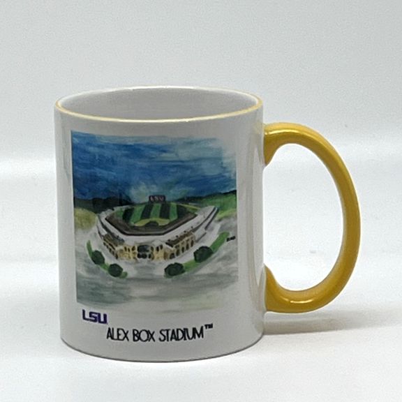 LSU Alex Box Stadium Mug, 12 oz. (yellow handle and rim)