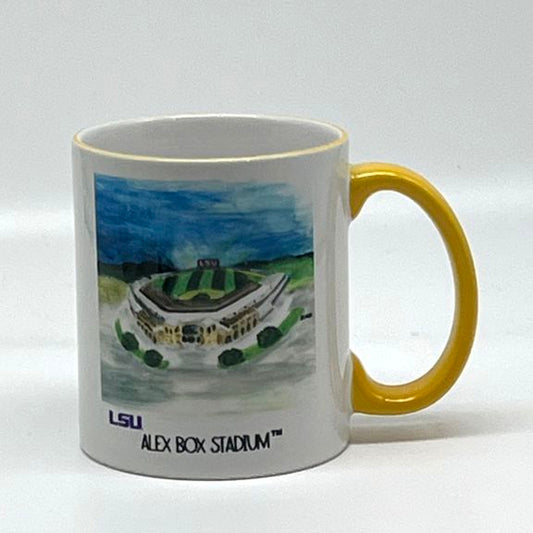 LSU Alex Box Stadium Mug, 12 oz. (yellow handle and rim)