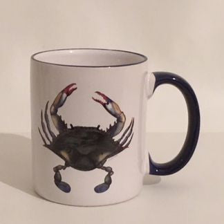 Blue Point Crab Mug, 12 oz. (blue handle and rim)