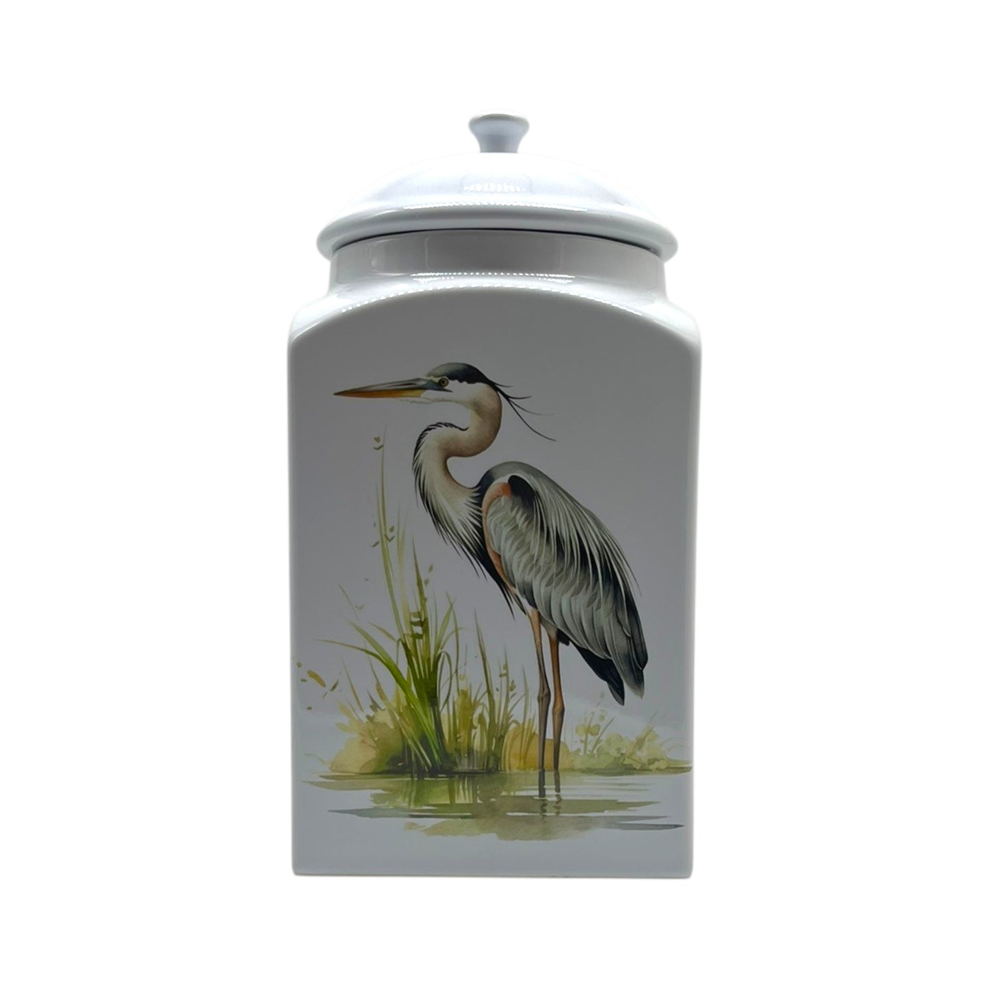 Blue Heron Square Canister Jar