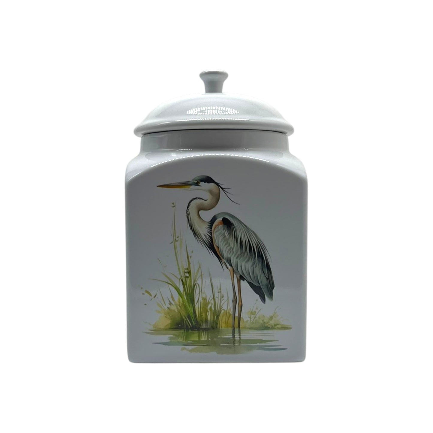 Blue Heron Square Canister Jar