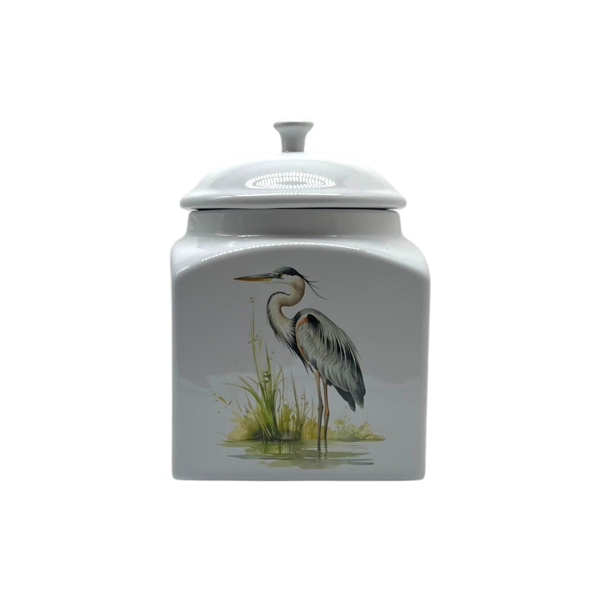 Blue Heron Square Canister Jar