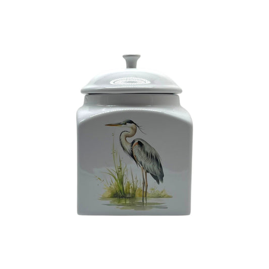 Blue Heron Square Canister Jar