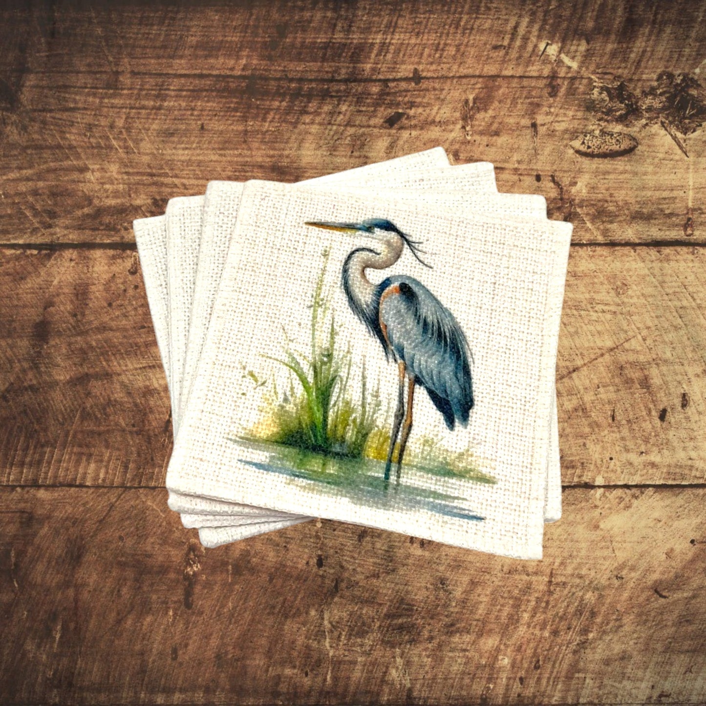 Blue Heron Coasters (linen - set of 4)