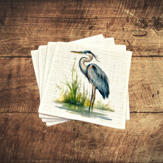 Blue Heron Coasters (linen - set of 4)