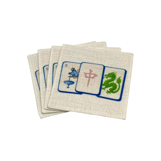 Mahjong Tiles Coasters (linen - set of 4) - blue tiles