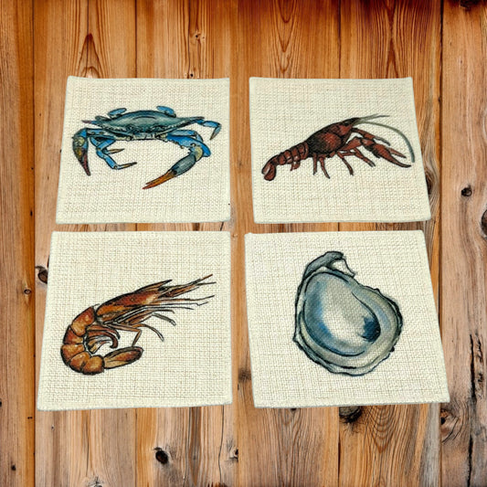 Seafood Coasters (linen - set of 4)