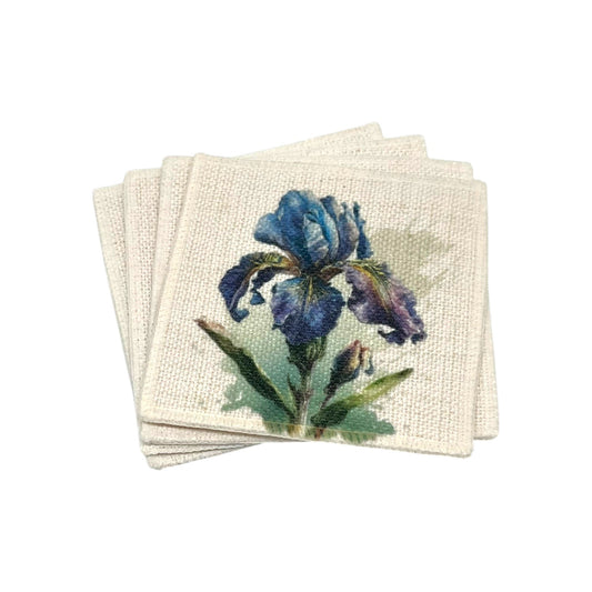 Purple Iris Coasters (linen - set of 4)