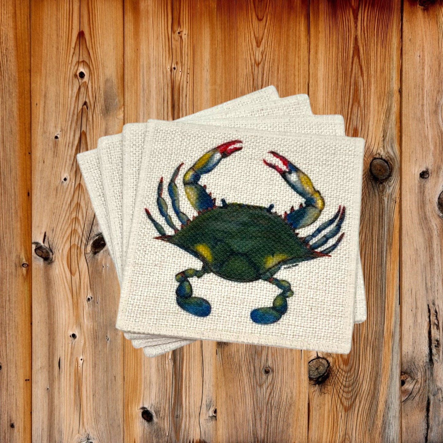 Blue Point Crab Coasters (linen - set of 4)