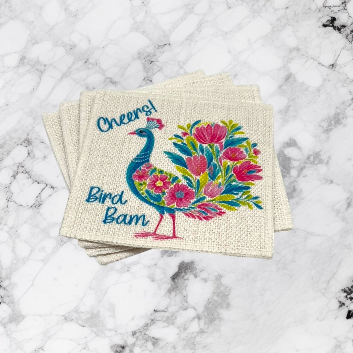 Mahjong Cheers Bird Bam Coasters (linen - set of 4)