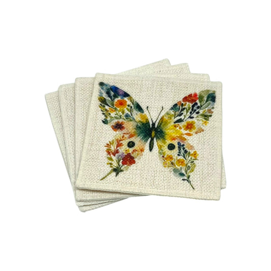 Floral Butterfly Coasters (linen - set of 4)