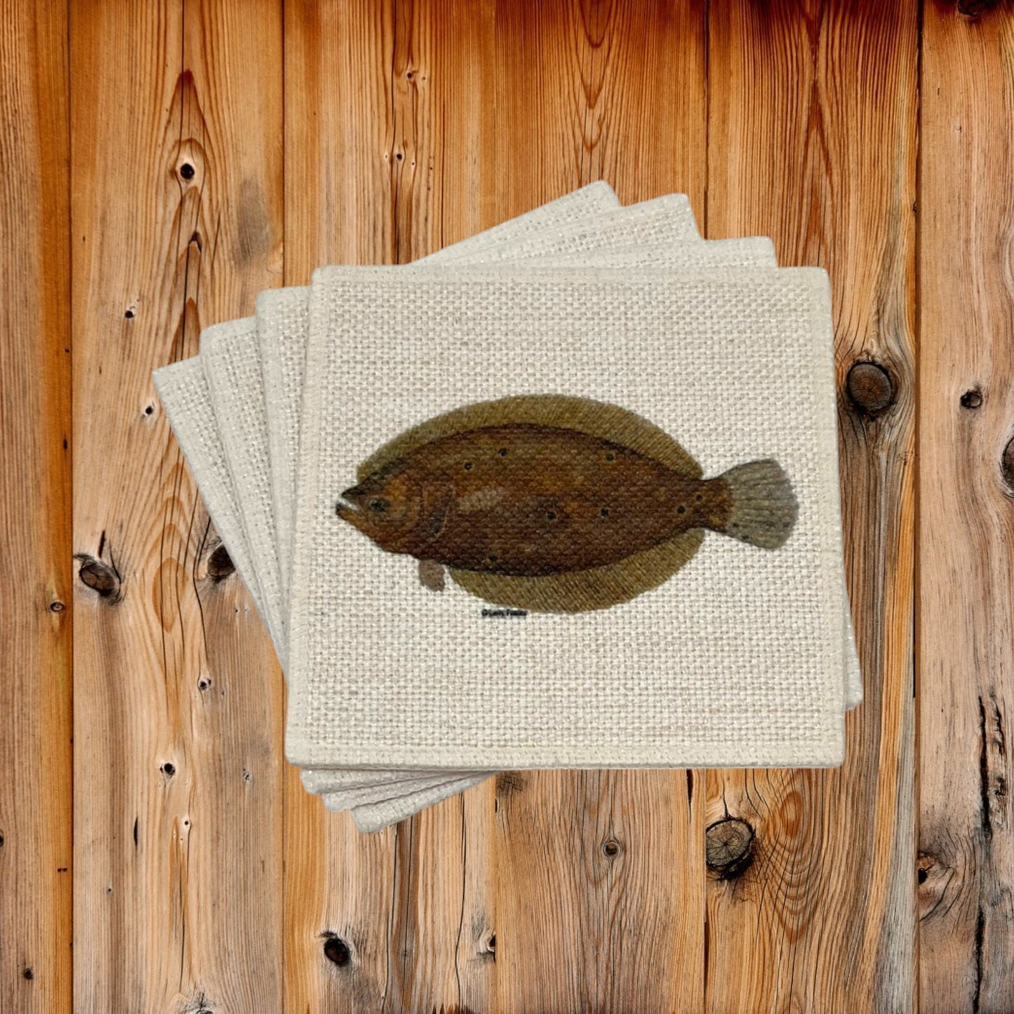 Flounder Coasters (linen - set of 4)
