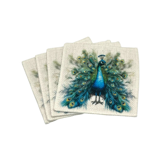 Peacock Coasters (linen - set of 4)