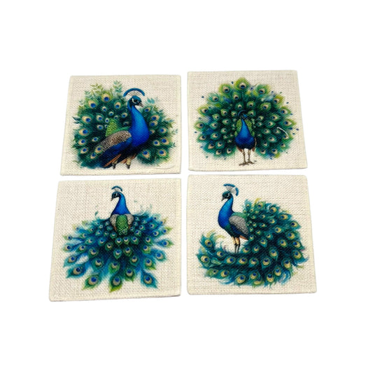 Peacock Coasters (linen - set of 4)