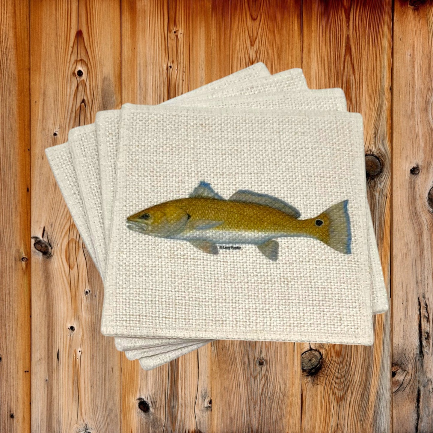 Red Fish Coasters (linen - set of 4)