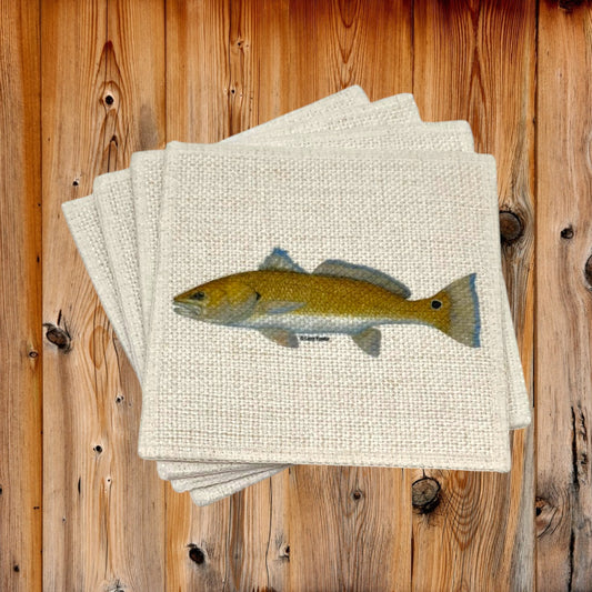 Red Fish Coasters (linen - set of 4)