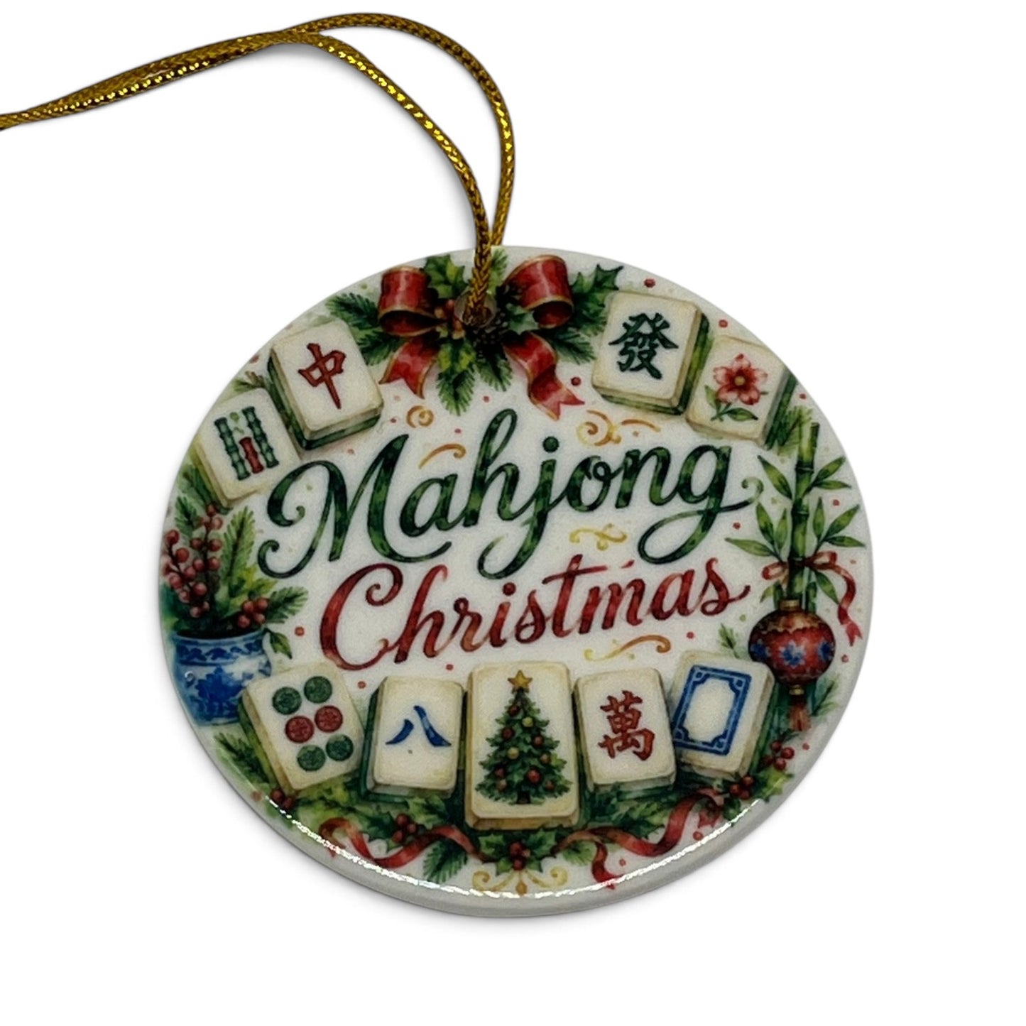 Mahjong Christmas Cheer Porcelain Ornament – 3"