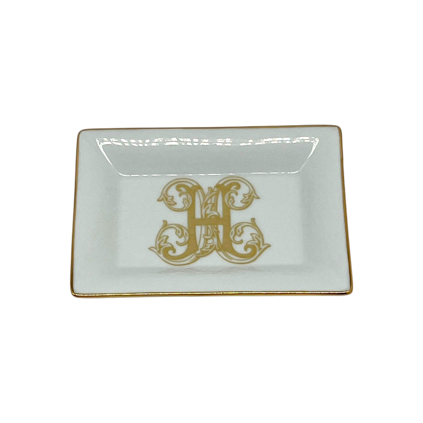 Monogram Gold Banded Catchall Dish, 4 7/8" x 3 1/2" – Faux Gold