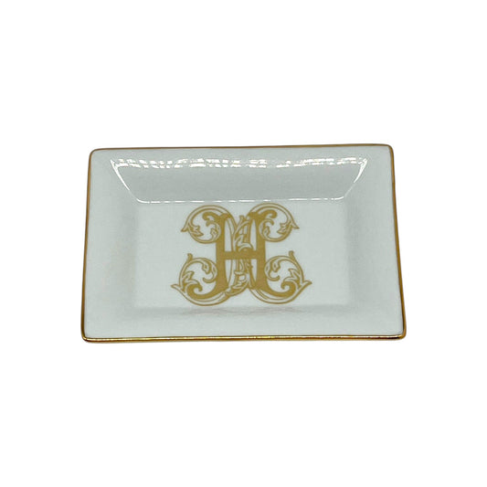 Monogram Gold Banded Catchall Dish, 4 7/8" x 3 1/2" – Faux Gold