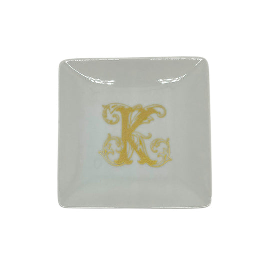 Faux Gold Monogram Square Plate, 4 1/2"