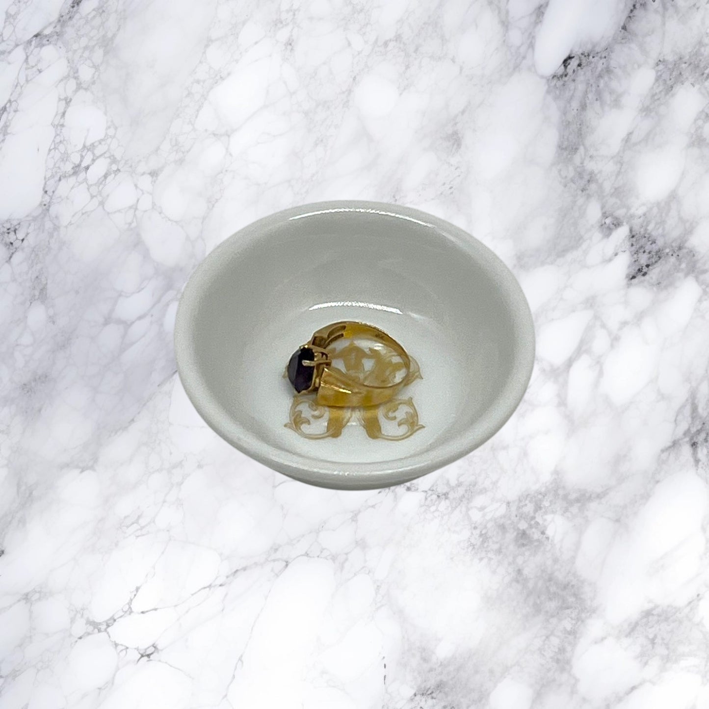 Faux Gold Monogram Ring Dish, 2 3/4"