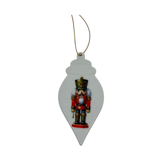 Holiday Nutcracker Teardrop Porcelain Ornament