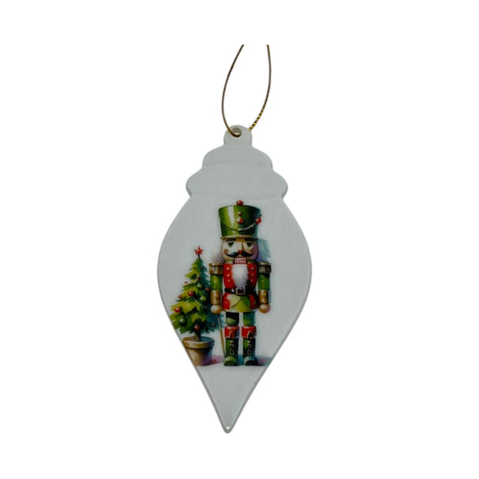 Classic Nutcracker Teardrop Porcelain Ornament