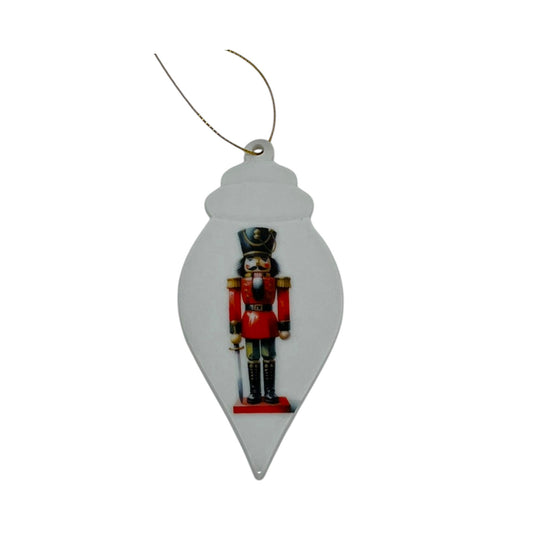 Classic Soldier Nutcracker Teardrop Porcelain Ornament