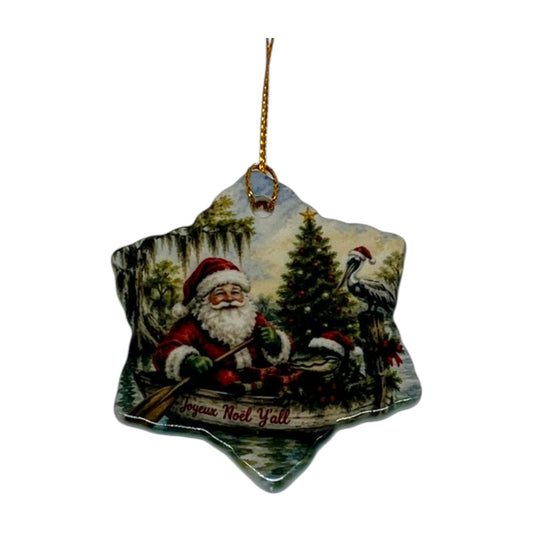 Joyeux Noël Y'all Santa Porcelain Ornament – 3" (snowflake shape)