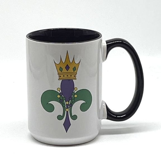 Mardi Gras Fleur de Lis Mug, 15 oz. (purple handle and interior)